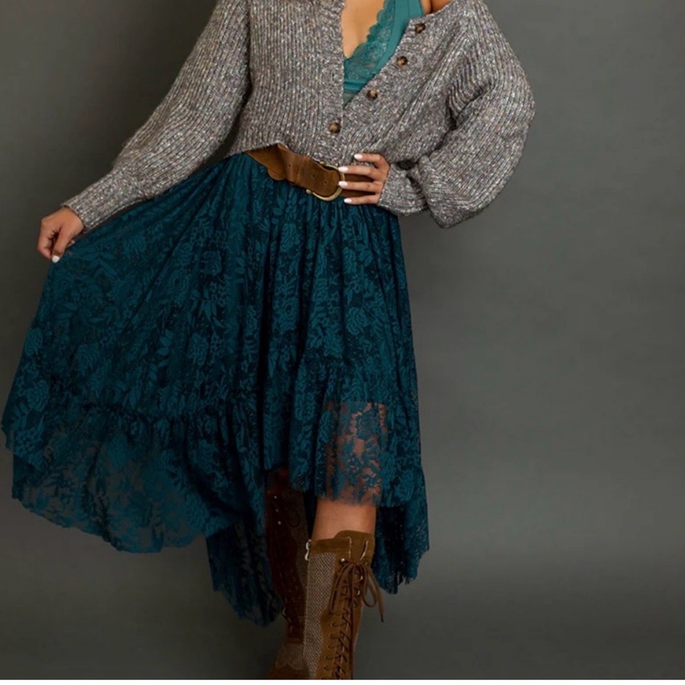 Joyfolie Teal Lace High-Low Skirt - Picture 2 of 2